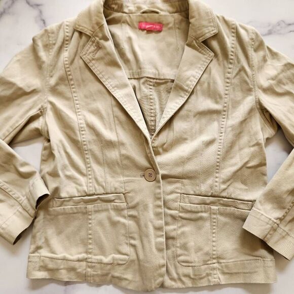 Isaac Mizrahi M cream button up collared blazer womens tan - Picture 1 of 7